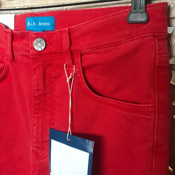 NWT Mih Jeans Mimi Vintage High Rise Raw Hem Red 24 - Picture 10 of 16